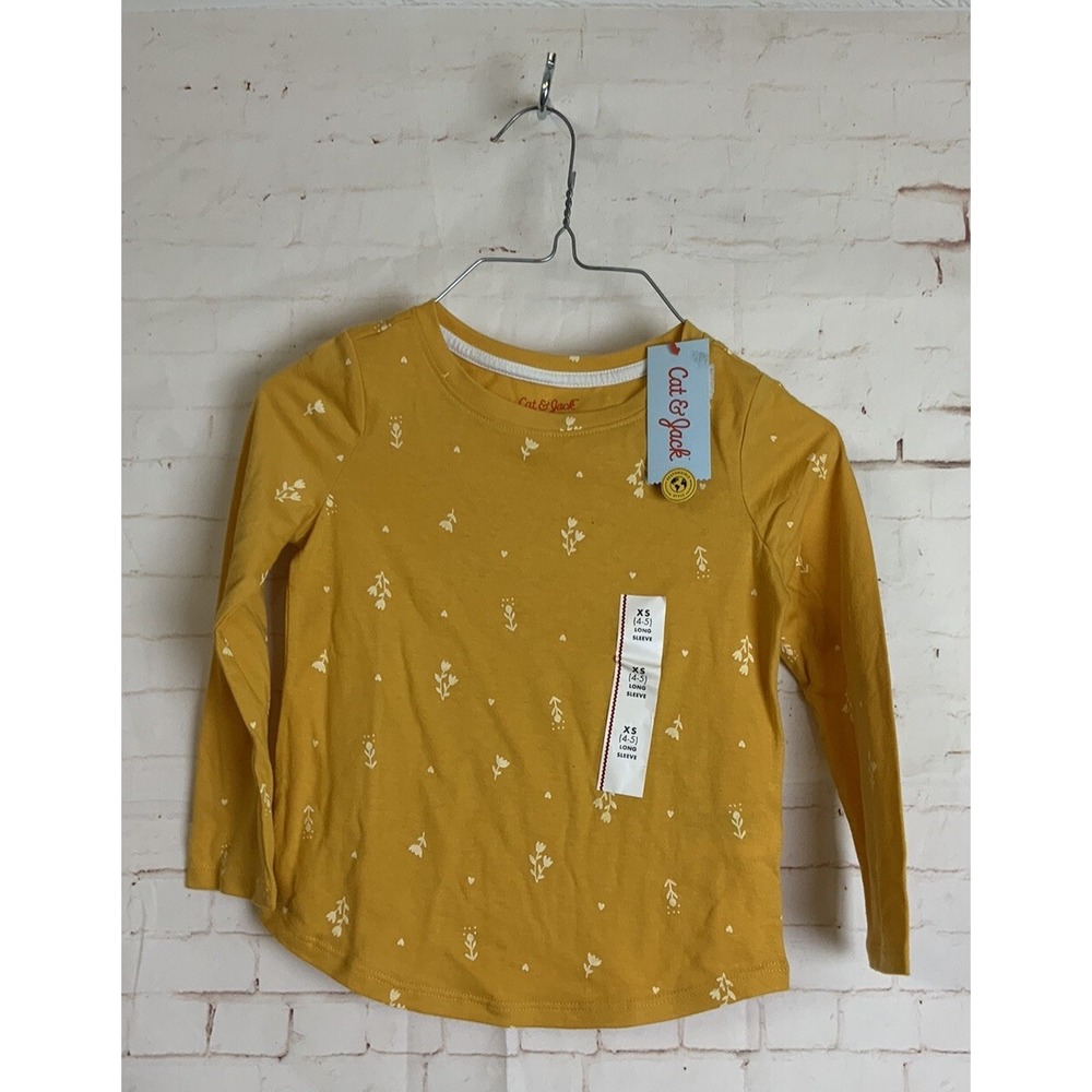 Cat & Jack Girls Mustard‎ Yellow Floral Long Sleeve Top Size XS (4/5)
